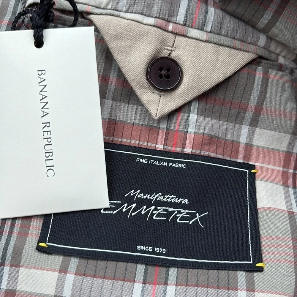 NWT Banana Republic Madras Plaid Cotton Blazer Size 38R
